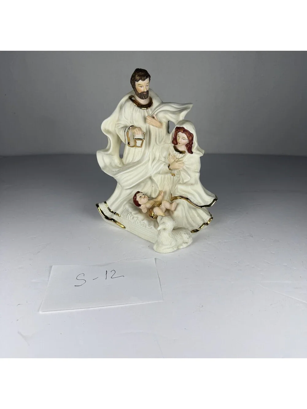 Vintage Enesco Porcelain Nativity Figurine Holy Family Gold Trim S-12